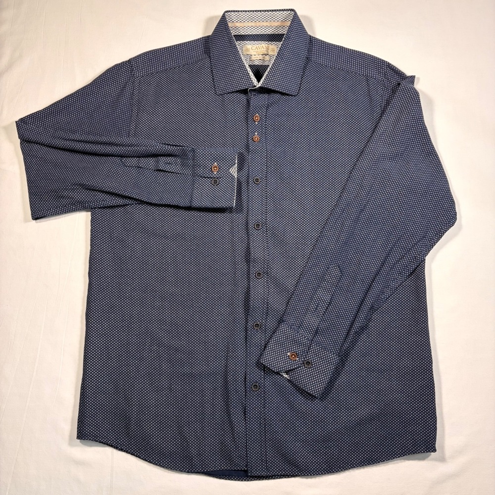 Cavani Mens Tailored Long Sleeve Button Shirt Navy Blue White Made in Turkey